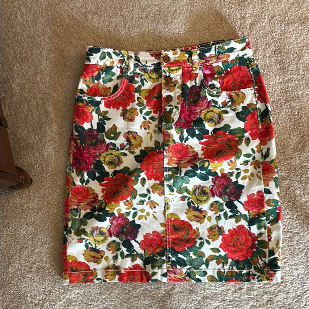 Maeve Red and Green Mini Pencil Skirt Resort Wear